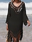 זול שמלות פשוטות-בגדי ריקוד נשים שמלת קיץ ניטים לגזור בגדי חוף חג שרוול ארוך שחור לבן פול צבע