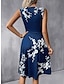 Χαμηλού Κόστους Print Φορέματα-Γυναικεία Καθημερινό φόρεμα Φόρεμα σε γραμμή Α Αμάνικο φόρεμα Φλοράλ Στάμπα Λαιμόκοψη V Μίντι φόρεμα Ημερομηνία Διακοπές Αμάνικο Καλοκαίρι Άνοιξη