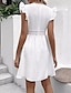 Χαμηλού Κόστους απλά φορέματα-Γυναικεία Λευκό φόρεμα Μίνι φόρεμα Βαμβάκι Δαντέλα Με Βολάν Ημερομηνία Κομψό στυλ street Λαιμόκοψη V Αμάνικο Λευκό Χρώμα