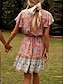abordables Vestidos estampados-Mujer Vestido informal Vestido de una línea Floral Correa Estampado Escote en Pico Mini vestido Bohemia Boho Vacaciones Manga Corta Verano