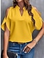 Недорогие Базовые плечевые изделия для женщин-Рубашка Блуза Жен. Черный Белый Желтый Сплошной цвет Аппликация Для улицы Повседневные Мода V-образный вырез S