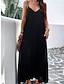זול שמלות פשוטות-בגדי ריקוד נשים שמלת קז&#039;ואל שמלה ארוכה שמלת מקסי גב חשוף כיס פגישה (דייט) סגנון רחוב מקסי כתפיה ללא שרוולים שחור אודם פול צבע