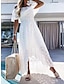 abordables vestidos sencillos-Mujer Vestido de novia de encaje blanco vestido largo vestido largo Volante más alto bajo Vacaciones Playa Maxi Línea A Hombros Caídos Manga Corta Blanco Color