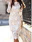 preiswerte schlichte Kleider-Damen Weißes Kleid Midikleid Spitze mit Hülse Party Verabredung Elegant Sexy Rundhalsausschnitt 3/4 Ärmel Weiß Farbe