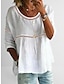 abordables Blusas y camisas de mujer-Mujer Camisa de encaje Parte superior con ojales Tops largos de algodón Top de algodón blanco Plano Casual Encaje Retazos Blanco Manga 3/4 Básico Escote Redondo