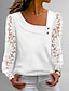 cheap Women&#039;s Blouses &amp; Shirts-Women&#039;s Shirt Lace Shirt Blouse Eyelet top Plain Casual Lace Button White Long Sleeve Elegant Fashion Basic V Neck Spring Fall