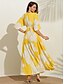 preiswerte Lässiges Kleid mit Aufdruck-Satin-Strandkleid mit gelbem Blumenprint