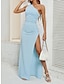 זול שמלות פשוטות-בגדי ריקוד נשים שמלת קז&#039;ואל שמלה ארוכה שמלת מקסי מפוצל חתונה מפלגה אלגנטית סגנון רחוב כתפיה אחת ללא שרוולים אודם סגול כחול בהיר צבע