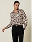 cheap Shirts,Tops &amp; Blouses-Satin Leopard Print Bishop Sleeve Shirt