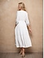 Χαμηλού Κόστους Print Φορέματα-Γυναικεία Λευκό φόρεμα Καθημερινό φόρεμα γραβάτα μπροστά Κεντητό Λαιμόκοψη V Μακρύ Φόρεμα Μάξι Φόρεμα Κομψό Γάμου Ημέρα του Αγίου Βαλεντίνου 3/4 Μήκος Μανικιού Καλοκαίρι Άνοιξη