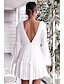 abordables robes unies-robe blanche Femme Mini robe Patchwork Plein Air Rendez-vous Sexy Col V manche longue Standard Blanche S M L XL XXL