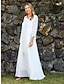 Χαμηλού Κόστους απλά φορέματα-Γυναικεία Λευκό φόρεμα Καθημερινό φόρεμα Φόρεμα από βαμβακερό λινό Μακρύ φόρεμα Κουμπί Πολυεπίπεδο Βασικό Καθημερινό Καθημερινά Ημερομηνία Στρογγυλή Ψηλή Λαιμόκοψη 3/4 Μήκος Μανικιού Καλοκαίρι Άνοιξη