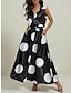 cheap Print Dresses-Women&#039;s Shirt Dress Satin Dress Polka Dot Pocket Print Shirt Collar Maxi long Dress Vintage Vacation Sleeveless Summer Spring