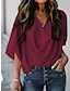 ieftine Bluze simple pentru femei-Cămașă Bluză Pentru femei Negru Alb Roșu Vin Culoare solidă Zdrobit Stradă Zilnic Modă În V S