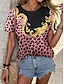 olcso Női pólók-Női Póló Leopárd Nyomtatott Napi Hétvége Divat Rövid ujjú Terített nyak Sárga Nyár
