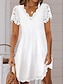 preiswerte schlichte Kleider-Damen Weißes Spitzen-Brautkleid Minikleid Baumwolle mit Hülse Verabredung Strassenmode V Ausschnitt Kurzarm Weiß Farbe