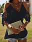 Недорогие Базовые плечевые изделия для женщин-Рубашка Блуза Жен. Черный Темно синий Сплошной цвет Кружева Аппликация Для улицы Повседневные Мода V-образный вырез S