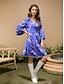 cheap Print Dresses-Women&#039;s Casual Dress Floral Ruffle Print V Neck Ruffle Sleeve Mini Dress Date Vacation 3/4 Length Sleeve Summer Spring