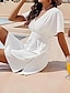 cheap Plain Dresses-Women&#039;s White Dress Mini Dress Ruched Date Streetwear V Neck Short Sleeve Black White Color