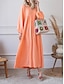 preiswerte Kleider aus Baumwolle und Leinen entwerfen-Damen Casual kleid Sommerkleid aus Baumwolle Maxidress Baumwolle Leinen Rüschen Basic Täglich V Ausschnitt Langarm Sommer Frühling Rosa Orange Glatt