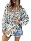 cheap Women&#039;s Blouses &amp; Shirts-Women&#039;s Shirt Blouse Floral Casual Holiday Lace up Print Puff Sleeve Pink Long Sleeve Fashion V Neck Spring &amp;  Fall