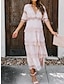 halpa yksinkertaiset mekot-Naisten Valkoinen mekko Pitkä mekko Maxi mekko Pitsi hihan kanssa Häät Deitti Loma Tyylikäs Böömi V kaula-aukko Puolihiha Musta Valkoinen Punastuvan vaaleanpunainen Väri