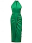 cheap Plain Dresses-Women&#039;s Casual Dress Midi Dress Ruched Wedding Party Elegant Streetwear Halter Neck Sleeveless Champagne Wine Green Color