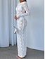 preiswerte schlichte Kleider-Damen Weißes Kleid kleid lang Spitze Patchwork Verabredung Urlaub Strassenmode Maxi Rundhalsausschnitt Langarm Schwarz Weiß Farbe