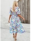 Χαμηλού Κόστους Print Φορέματα-Γυναικεία Φόρεμα για τον ήλιο Γραφική Λαχούρι Στάμπα Λαιμόκοψη V Φουσκωτό Μανίκι Μακρύ Φόρεμα Μάξι Φόρεμα Κομψό Βοημία Ημερομηνία Διακοπές Κοντομάνικο Καλοκαίρι Άνοιξη