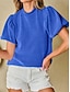 Недорогие Базовые плечевые изделия для женщин-Рубашка Блуза Жен. Черный Синий Сплошной цвет Сексуальные платья Для улицы Повседневные Мода Круглый вырез S