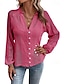 ieftine Bluze simple pentru femei-Cămașă Bluză Pentru femei Negru Alb Roșu-aprins Culoare solidă Buton Stradă Zilnic Modă În V Manșon de lanternă S