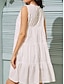 preiswerte schlichte Kleider-Damen Weißes Kleid Minikleid Baumwolle Spitze Rüsche Verabredung Urlaub Maxi V Ausschnitt Ärmellos Weiß Farbe