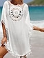 cheap Plain Dresses-Women&#039;s Summer Dress Tassel Cut Out Beach Wear Holiday Short Sleeves Black White Blue Color