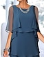 abordables Vestidos de fiesta-Mujer Vestido de Fiesta Volante Multi capa Cuello Barco Media Manga Vestido Midi Azul Piscina Verano Primavera