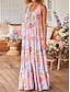Χαμηλού Κόστους Print Φορέματα-Γυναικεία Καθημερινό φόρεμα Καρό Συνδυασμός Χρωμάτων Στάμπα Λαιμόκοψη U Μακρύ Φόρεμα Μάξι Φόρεμα Διακοπές Αμάνικο Καλοκαίρι