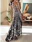 Χαμηλού Κόστους Print Φορέματα-Γυναικεία Καθημερινό φόρεμα Λεοπάρ Στάμπα Λαιμόκοψη V Μακρύ Φόρεμα Μάξι Φόρεμα Ημερομηνία Διακοπές Κοντομάνικο Καλοκαίρι