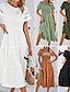 cheap Plain Dresses-Women&#039;s White Dress Midi Dress Mesh Patchwork Date Vacation Streetwear Basic Crew Neck Short Sleeve Black White Brown Color