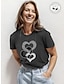 billige T-skjorter til kvinner-Dame T skjorte 100 % bomull Hjerte Trykt mønster Avslappet Daglig Trykt mønster Kortermet Rund hals Hvit Alle årstider