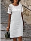 olcso design pamut és len ruhák-Női Fehér ruha Csipkeruha hétköznapi ruha Mini ruha Csipke Kollázs Alap Napi Terített nyak Rövid ujjú Nyár Tavasz Fekete Fehér Sima