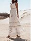 Недорогие простые платья-Жен. Белое кружевное свадебное платье Шикарные платья в стиле бохо Белое платье в стиле бохо длинное платье платье макси С кисточками с рукавом Свидание Отпуск Пляж Макси V-образный вырез Без рукавов