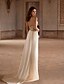 cheap Wedding Dresses-Beach Formal Boho Wedding Dresses A-Line Scoop Neck Spaghetti Strap Sweep / Brush Train Satin Bridal Gowns With Pleats Beading 2024