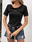 preiswerte Basic-Damenoberteile-T Shirt Damen Schwarz Weiß Blau Feste Farbe Ausgeschnitten Strasse Täglich Modisch Rundhalsausschnitt S