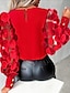 voordelige Basisshirts voor dames-Overhemd Blouse Dames 6 zwart Zwart Rood Effen Kleur Netstof Straat Dagelijks Modieus Ronde hals S