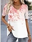 cheap Women&#039;s T-shirts-Women&#039;s T shirt Tee Floral Print Holiday Weekend Basic Short Sleeve V Neck White