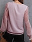 Недорогие Базовые плечевые изделия для женщин-Рубашка Кружевная рубашка Блуза Сетчатый топ в стиле пэчворк Жен. Розовый Винный Сплошной цвет Кружева Для улицы Повседневные Мода V-образный вырез S