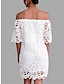 お買い得  無地ドレス-女性用 白いドレス ミニドレス レース バックレス スリーブ付き パーティー デート エレガント オフショルダー ハーフスリーブ ホワイト カラー