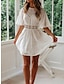 preiswerte schlichte Kleider-Damen Casual kleid Minikleid Rückenfrei Öse Verabredung Strassenmode Basic Rundhalsausschnitt Kurzarm Weiß Farbe