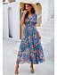 baratos Vestidos Estampados-Mulheres Vestidos Para o Verão Floral Gráfico Cintura elástica Imprimir Decote V Ombro frio Vestido Longo Vestido Maxi Elegante Tropical Festa Encontro Manga Curta Verão Primavera