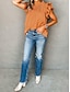 billiga Bastoppar för dam-Skjorta Blus Dam Orange Ensfärgat Rynkad Volang Gata Dagligen Mode Rund hals S