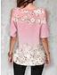 olcso Női pólók-Női Póló Virágos Kivágott Nyomtatott Napi Hétvége Divat Rövid ujjú Terített nyak Arcpír rózsaszín Nyár